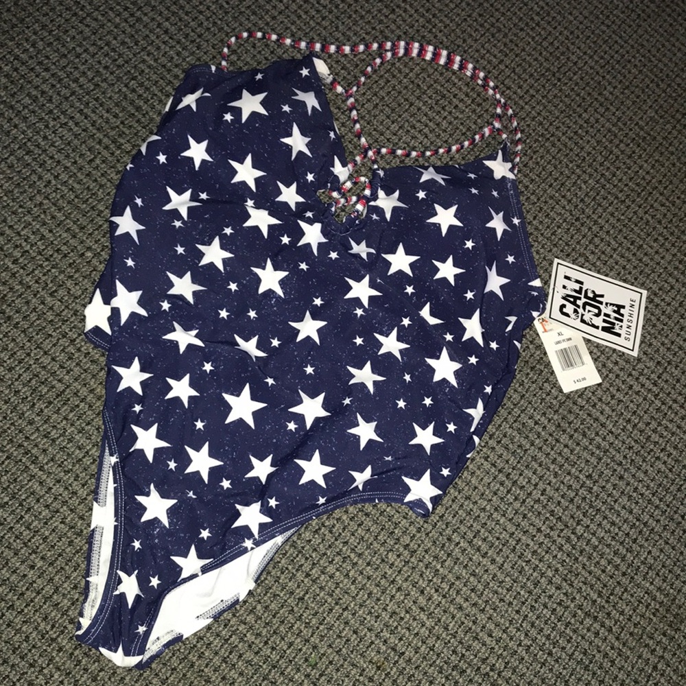 Navy Star Print One-Piece Swimsuit with Braided Straps